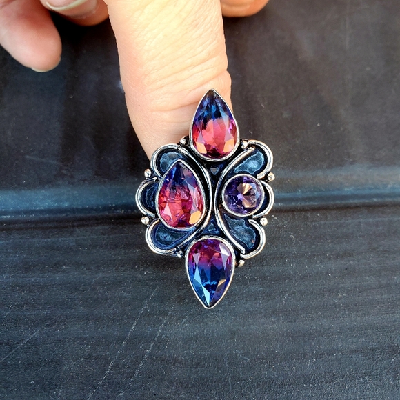 New Bicolor Tourmaline & Amethyst 925 Silver Ring. - Picture 11 of 11